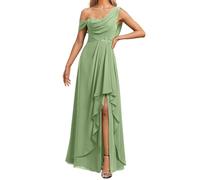 KURFACE Sage Green Bridesmaid Dresses for Wedding Party Pleated One Shoulder Formal Dress with Applique Maid of Honor UK20