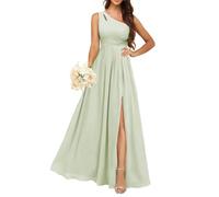 KURFACE Sage Green Bridesmaid Dresses One Shoulder for Wedding Party Pleated A Line Maid of Honor Chiffon Formal Dress UK10