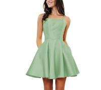 KURFACE Sage Green Homecoming Dresses for Teens Spaghetti Strap Satin Short Prom Dress Formal Cocktail Party Gown with Pockets UK6
