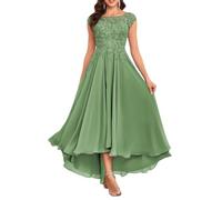 KURFACE Sage Green Mother of The Bride Dresses for Wedding Lace Tea Length Petite Wedding Guest Formal Dress with Pockets UK14
