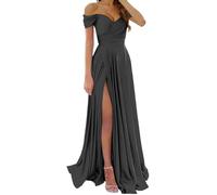 KURFACE Satin Black Bridesmaid Dresses for Women with Slit Pleated Strapless Long Formal Dress Corset Evening Party Gown UK16
