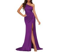 KURFACE Satin Purple Bridesmaid Dresses for Wedding Party Long Mermaid Prom Dress with Slit Sexy Formal Party Gown UK22