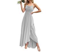 KURFACE Silver Bridesmaid Dresses for Women with Slit Cowl Neck Spaghetti Strap Formal Evening Party Gown UK6