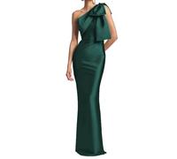 KURFACE Teal Mother of The Bride Dresses One Shoulder Satin Bridesmaid Dress for Women Long Formal Gown UK10