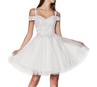 KURFACE Tulle Homecoming Dress White for Juniors Cold Shoulder A Line Lace Applique Prom Dress Knee Length Short Ball Gown UK20
