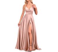 KURFACE Wedding Bridesmaid Dress for Women Satin Spaghetti Strap Sleeveless Formal Evening Party Gown WSX529 Blush Pink UK16