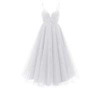 KURFACE Wedding Bridesmaid Dress Glitter Lace Appliques Evening Party Gown for Women Juniors White UK24