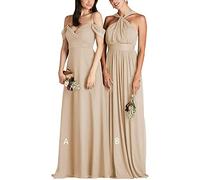 KURFACE Wedding Bridesmaid Dresses for Juniors Women Halter Neckline Off The Shoulder Long Maid of Honor Gowns Champagne-A UK10