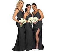 KURFACE Wedding Bridesmaid Dresses Off Shoulder Spaghetti Strap Formal Maid of Honor Gowns for Women Juniors Black UK12