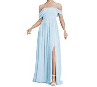 KURFACE Wedding Guest Gown A Line Off The Shoulder Sleeveless Long Bridesmaid Dress for Women WSX426 Lightblue UK10