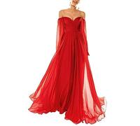 KURFACE Wedding Party Dresses Floor Length Elegant Sweetheart Long Sleeve Plus Size Maid of Honor Gowns for Women Red UK14