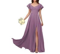 KURFACE Wisteria Bridesmaid Dresses with Sleeves for Women A Line Plus Size Chiffon Formal Dress Maid of Honor UK26