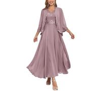 KURFACE Wisteria Lace Applique Chiffon Mother of The Bride Dresses with Jacket V Neck A Line Formal Evening Dress UK20