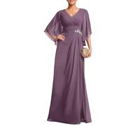 KURFACE Wisteria Mother of The Bride Dresses for Women with Sleeves Plus Size Chiffon Maid of Honor Formal Evening Dress UK22