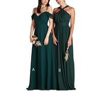 KURFACE Women's V-Neck Bridesmaid Dresses Long Pleated A-Line Formal Wedding Party Gowns Dark Green-B UK16