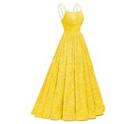 KURFACE Yellow Prom Dresses 2025 for Teens Winter Birthday Party Gown A Line Spaghetti Strap Formal Evening Dress UK10