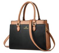 KURGOOL Handbags Purses for Women, Trendy Leather Dual-tone Tote Purse, Designer Handbag Shoulder Bag Top Handle Satchel Bags, A1-black Brown, Elegant Purse