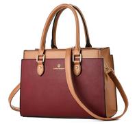 KURGOOL Handbags Purses for Women, Trendy Leather Dual-tone Tote Purse, Designer Handbag Shoulder Bag Top Handle Satchel Bags, A1-burgundy Brown