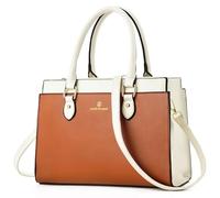 KURGOOL Handbags Purses for Women, Trendy Leather Dual-tone Tote Purse, Designer Handbag Shoulder Bag Top Handle Satchel Bags, A1-brown White