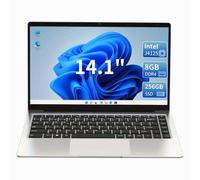 KurieTim 14.1 Inch Laptop, 8GB DDR4 RAM, 256GB M.2 SATA SSD, Laptops Computer with Celeron CPU J4125 (4C/4T, Up to 2.7GHz), 14.1" FHD IPS LCD Screen, WiFi, Webcam, USB-A x2, Mini HDMI, Silver