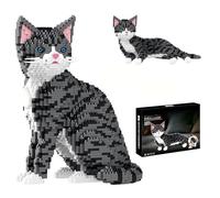 Kurimiaro 2 in 1 Cat - Micro Building Blocks Sets with 2 Options, Sitting or Lying, DIY 3D Cute Tabby Cats Model with Meow Sound Button, Gift for Animal Lover Teens Adults Home Office Decor 2302Pcs