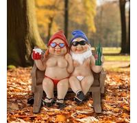 KURKUR Funny Naked Garden Gnomes,2 Pack Couple Gnomes Outdoor Figurines,Naughty Elf Dwarf Gnome Gag Gifts For Men Women Garden Lawn Yard Ornament(C)
