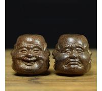 KURKUR Wooden Buddha Head Statues,Four Faces Buddha Figurines Feng Shui Decor(Pleasure, Anger, Sorrow, Joy),Buddhism Ornaments for Good Luck Home Office Decoration