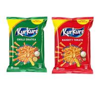 Kurkure Indian Snacks Variety Pack, Naughty Tomato, Chilli Chatka, Masala Munch, Green Chutney Style, 4 Flavours, Combo Pack (Chilli Chatka & Naughty Tomato)