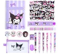 Kuro-m Stationery Set, Kawaii School Supplies with Pens Stickers Pencil Case Notebook Badge, Kawaii Stationery Back to School Gift for Kids Students Office Supplies(Purple)