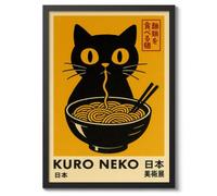 Kuro Neko, Japanese Wall Art, Cat Poster (50X70Cm Black)