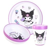 Kuromi 3pcs Reusable Bicolor Premium Kids Dinner Tableware Set Plate, Bowl & Tumbler, BPA Free