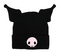 Kuromi Cuff Beanie with 3D Plush Horns Black