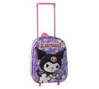 Kuromi Hello Kitty Children's Backpack with Wheels - 3D EVA School Trolley with Pink Telescopic Handle, Front and Side Mesh Pocket, Official License, Back to School