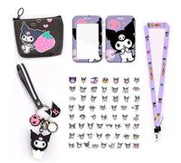 Kuromi ID Badge Holder With Lanyard, Keychain, Wallet, Stickers and Accessories Set for Girls