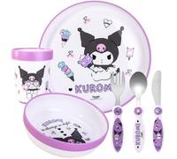 Kuromi Kids 6 Piece Reusable Dinner Set - Plate/Bowl/Cup/Knife/Fork/Spoon - Childrens Dinnerware Tableware Cutlery Set