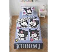 Kuromi Single Duvet Cover 140x200 + Pillowcase 70x90 Gingham Blue Grey
