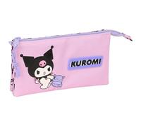 KUROMI - Triple Pencil Case, Children's Pencil Case, Ideal for School Children, Comfortable and Versatile, Quality and Resistance, 22 x 3 x 12 cm