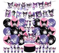 kuromii Birthday Party Supplies Set Happy Birthday Banner, Cake Topper, Cupcake Toppers, Balloons for kuromi Kids Party Decorations