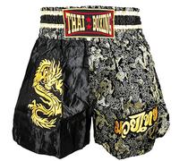Kurop Boxing Muay Thai Shorts Trunks MMA Martial Arts Kickboxing Fight Sport Clothing - Black - Medium