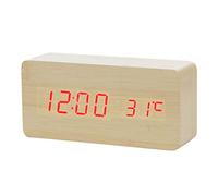 KUROXO yaoqijie LED Wooden Alarm Clock Watch Table Voice Control Digital Wood Clock Electronic Desktop Clocks Table Decor USB/AAA Powered lasting (Color : Bamboo red word)