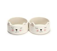 Kurrajong Farmhouse Set of 2 Ceramic cat Bowls - 4.5" Wide x 2" high - one Water Bowl and one Food Bowl for Cats - Cute and Unique