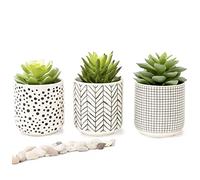 Kurrajong Farmhouse Set-of-3-artificial-succulents-in-pots | Black and White Ceramic pots with Succulents Artificial | Faux Plants Indoor Artificial Succulent pots 4.75" high | Small Fake Plants