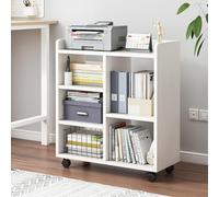kurriuwu 3-Tier Mobile Bookshelf,24" White Bookcase with Wheels,Cube Book Shelf Small Storage Cabinet,Modern Rolling File Cabinet for Home Office,Vertical Printer Stand Book File Organizer for Living