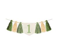 kurriuwu Baby First Birthday Banner Themed 1st High Chair Decoration Green Tassel Party Girl Shower Wall Green