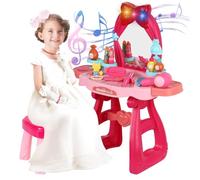 kurriuwu Kids Vanity Table and Chair Sets,Girls Kids Dressing Table with Stool,Girls Make Up Vanity Desk Toys with Mirror and Music Sound and Lights,Toddler Pretend Play Vanity Makeup Toy,2-5 Year