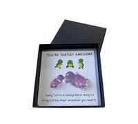 kurriuwu Mini Turtle Ornament Pocket Hug Turtle Decoration with Greeting Card Emotional Support Tortoise Toy for Friends Family Valentine's Day Keepsake Gift Purple