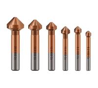 KURSTOL Countersink Drill Bit Set - M35 HSS Cobalt Coated Countersink Drill Bit for Stainless Steel Iron Aluminum Copper, 6pcs 6.3mm-20.5mm Countersink Chamfer Bit Round Shank Fixed On Drills