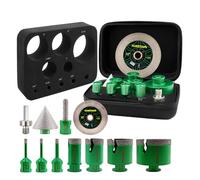 KURSTOL Diamond Core Drill Bits - 6/6/8/25/35/50/68mm+50mm Beveling Chamfer Bit+10mm Finger Milling Bit+Triangle Adapter to M14 Thread+115mm Cutting disc for Porcelain Ceramic Tile Granite Marble