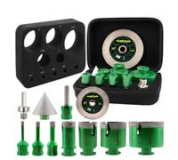 KURSTOL Diamond Core Drill Bits - 6/8/10/25/35/50/65mm+2" Beveling Chamfer Bit+1-3/8" Finger Milling Bit+Triangle Adapter to 5/8-11" Thread+4.5" Cutting disc for Porcelain Ceramic Tile Granite Marble