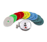 KURSTOL Diamond Polishing Pads Set - 10pcs 4"/100mm Wet Countertop Polishing Pads +1pc Backer Pad of Aluminum Body+1pc Adapter 5/8"-11 Thread to Triangle Shank for Granite Quartz Stone Marble